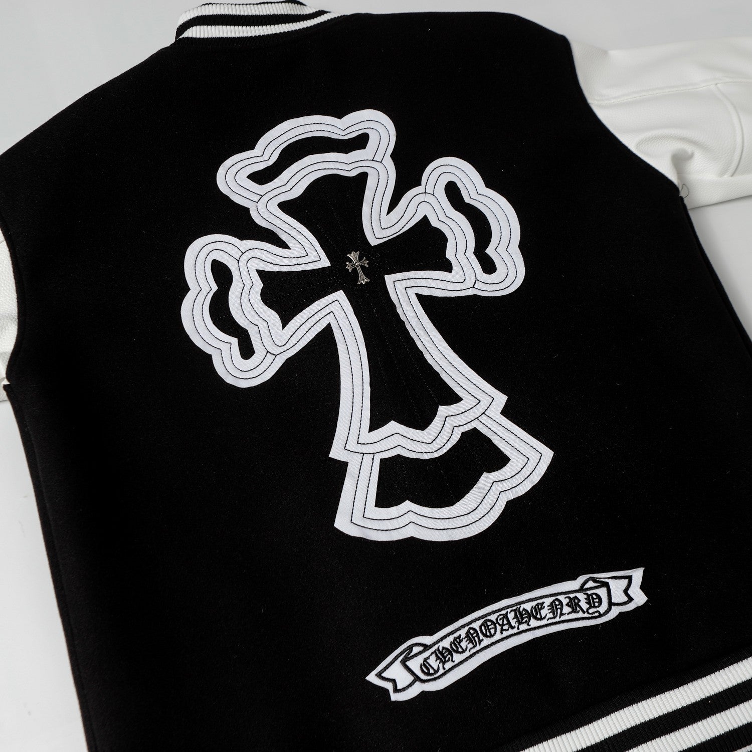 Layered Cross Varsity Jacket - Black White Street Style Outerwear 2208